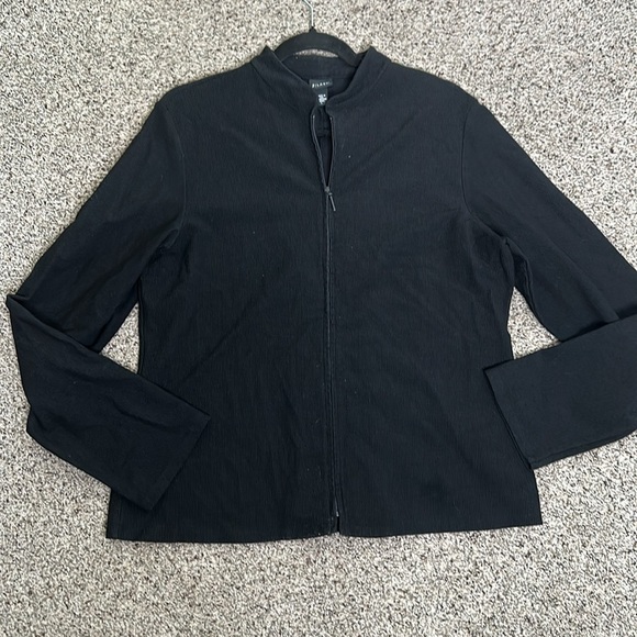 Eileen fisher black rib zip up top size large quite luxury minimalist neutral - Picture 1 of 10